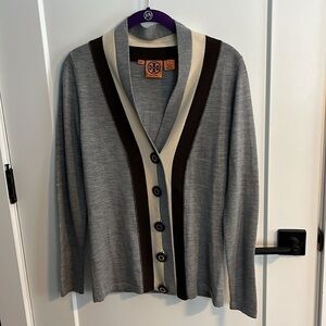 Tory Burch Fine 100% Wool Cardigan in Chimney Melange